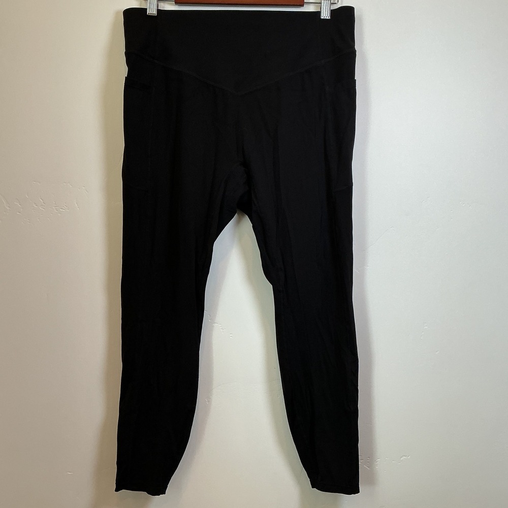 Halara High Waisted 7/8 Leggings Black V-Seam Pockets 1X Plus Size Activewear